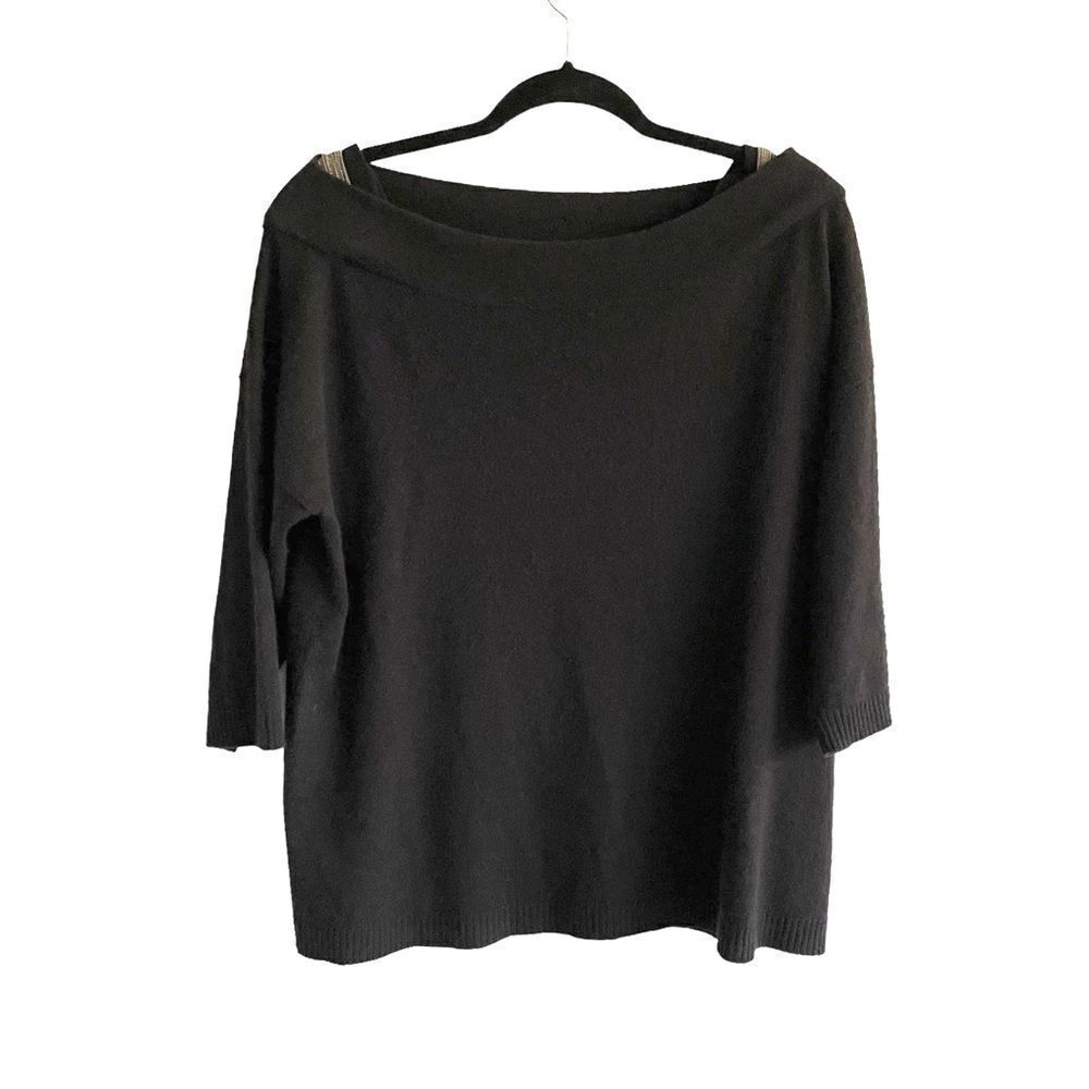HOTEL PARTICULIER Wool Cashmere Boatneck Sweater Chain Detail Black M